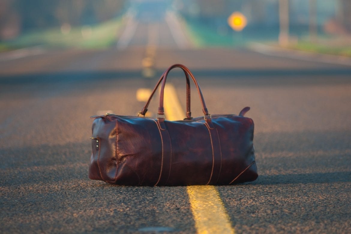 bag sitting on road