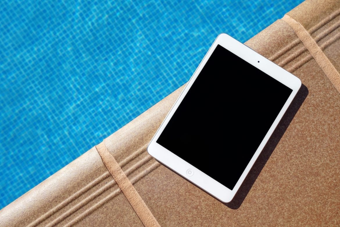 tablet sitting by pool