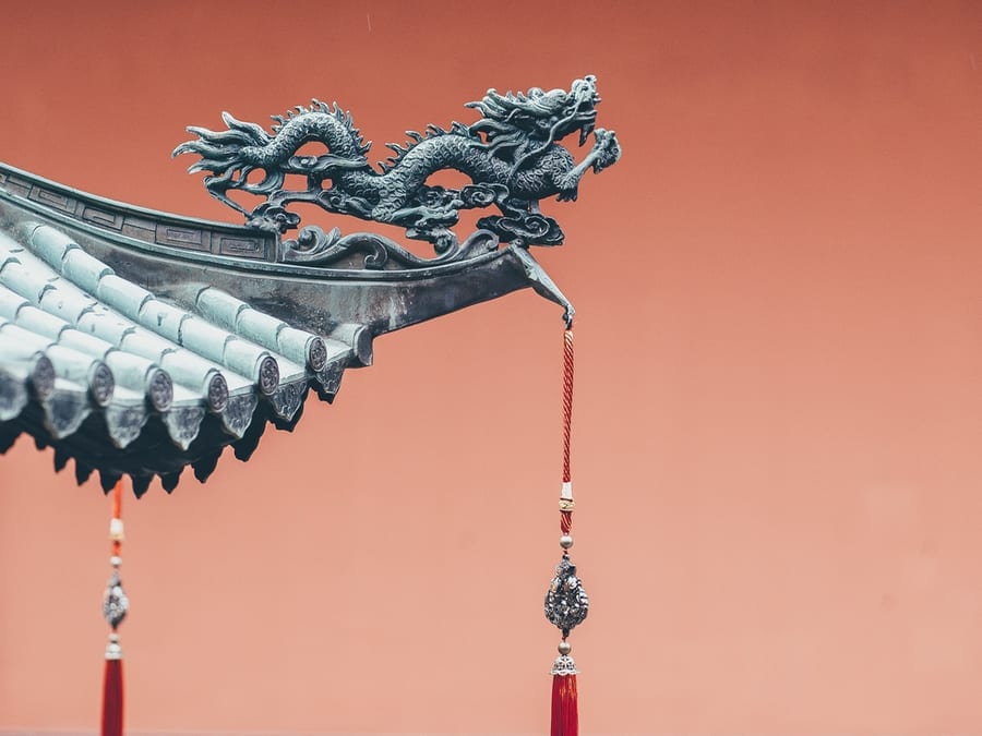 pagoda roof with decorative dragon