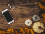 mobile phone with decorative pumpkins